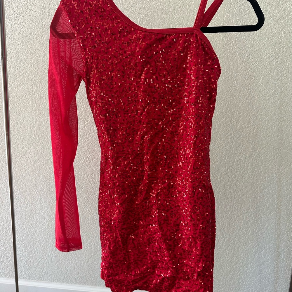 Red Sequin One-Shoulder Dress